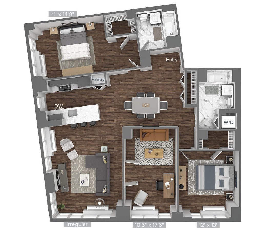 2 Bedrooms 2 Bathrooms Apartment for rent at Avalon Bowery Place in New York, NY