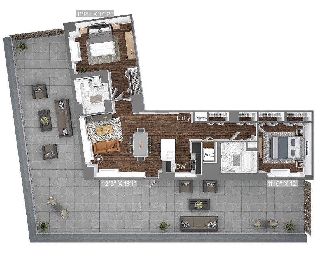 2 Bedrooms 2 Bathrooms Apartment for rent at Avalon Bowery Place in New York, NY