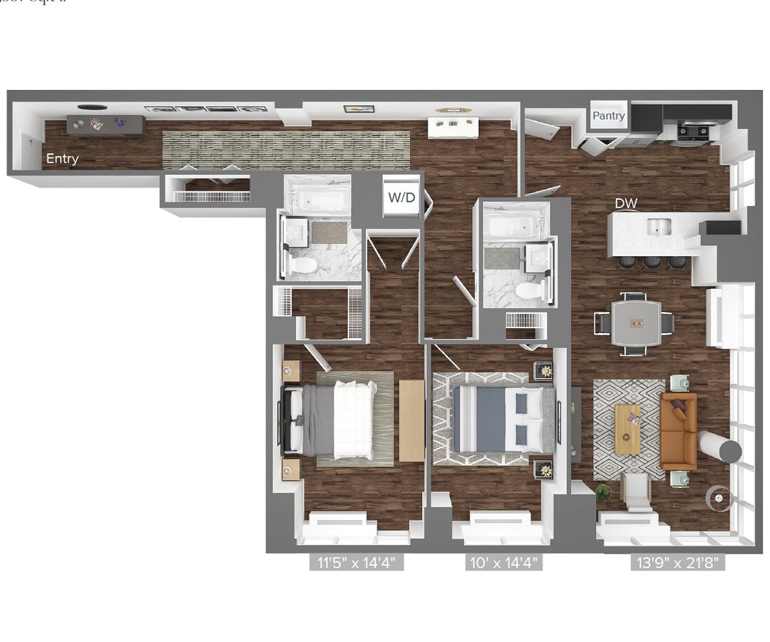 2 Bedrooms 2 Bathrooms Apartment for rent at Avalon Bowery Place in New York, NY