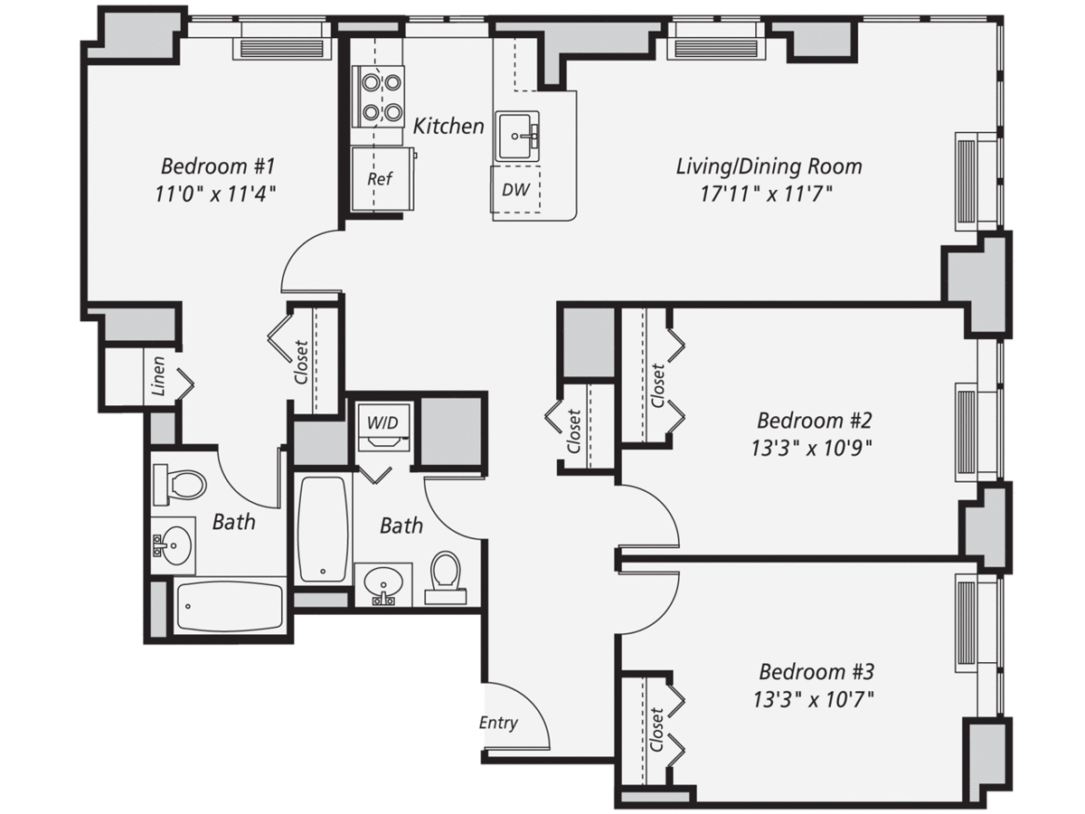 3 Bedrooms 2 Bathrooms Apartment for rent at AVA Fort Greene in Brooklyn, NY