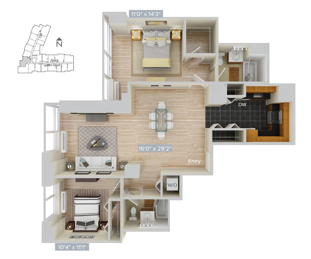 2 Bedrooms 2 Bathrooms Apartment for rent at Avalon Riverview in Long Island City, NY