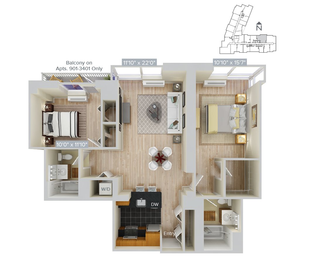2 Bedrooms 2 Bathrooms Apartment for rent at Avalon Riverview in Long Island City, NY