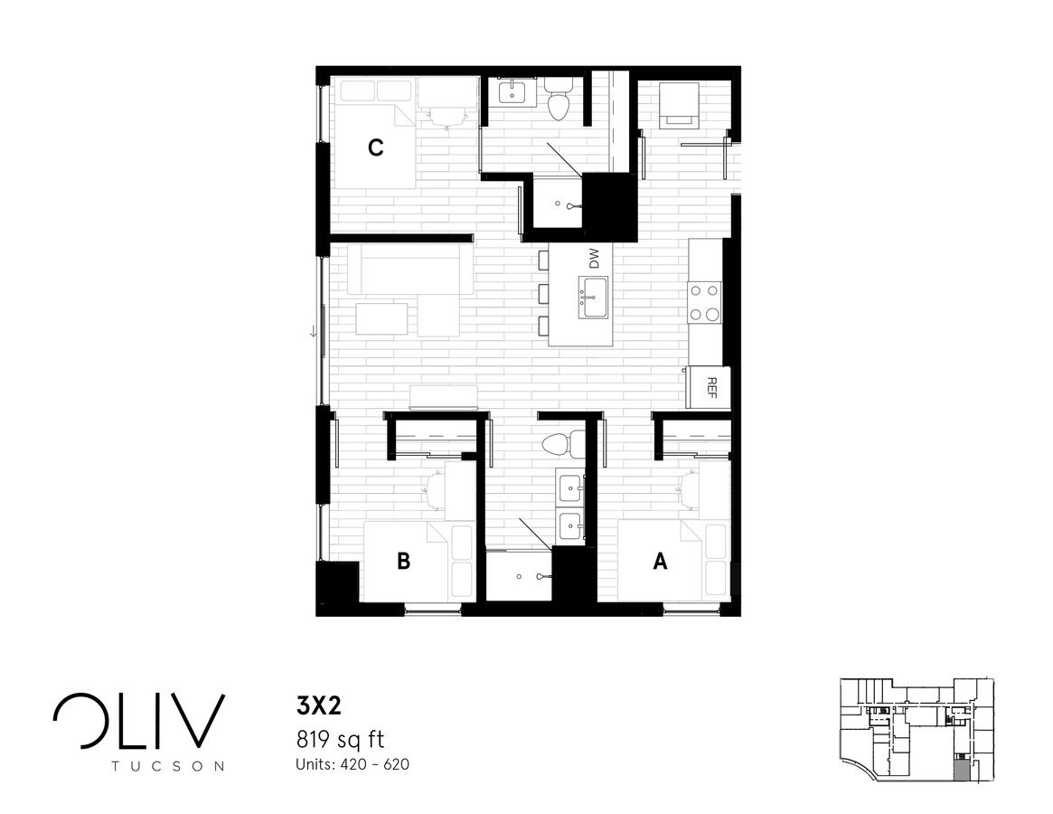 3 Bedrooms 2 Bathrooms Apartment for rent at ōliv Tucson in Tucson, AZ