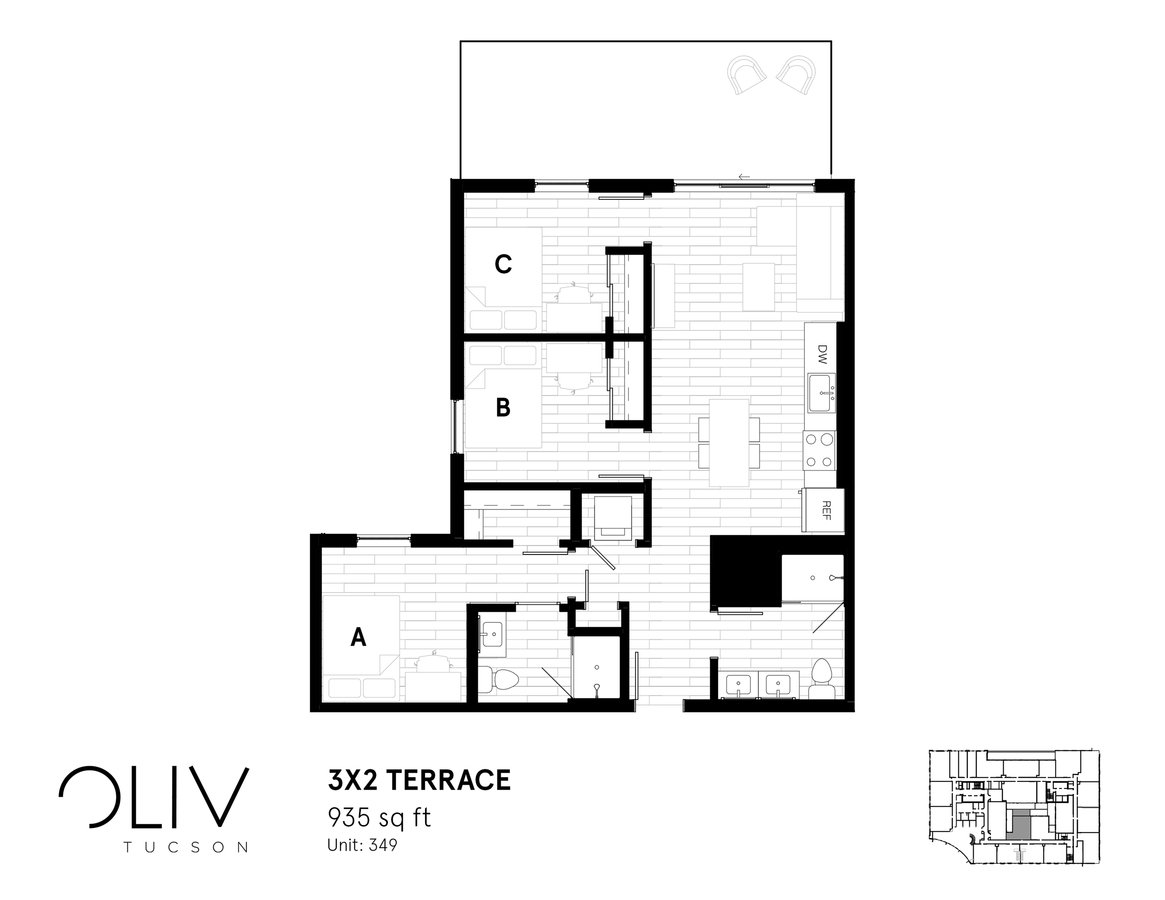 3 Bedrooms 2 Bathrooms Apartment for rent at ōliv Tucson in Tucson, AZ