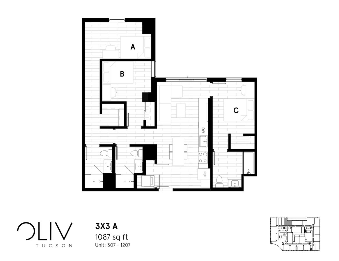 3 Bedrooms 3 Bathrooms Apartment for rent at ōliv Tucson in Tucson, AZ