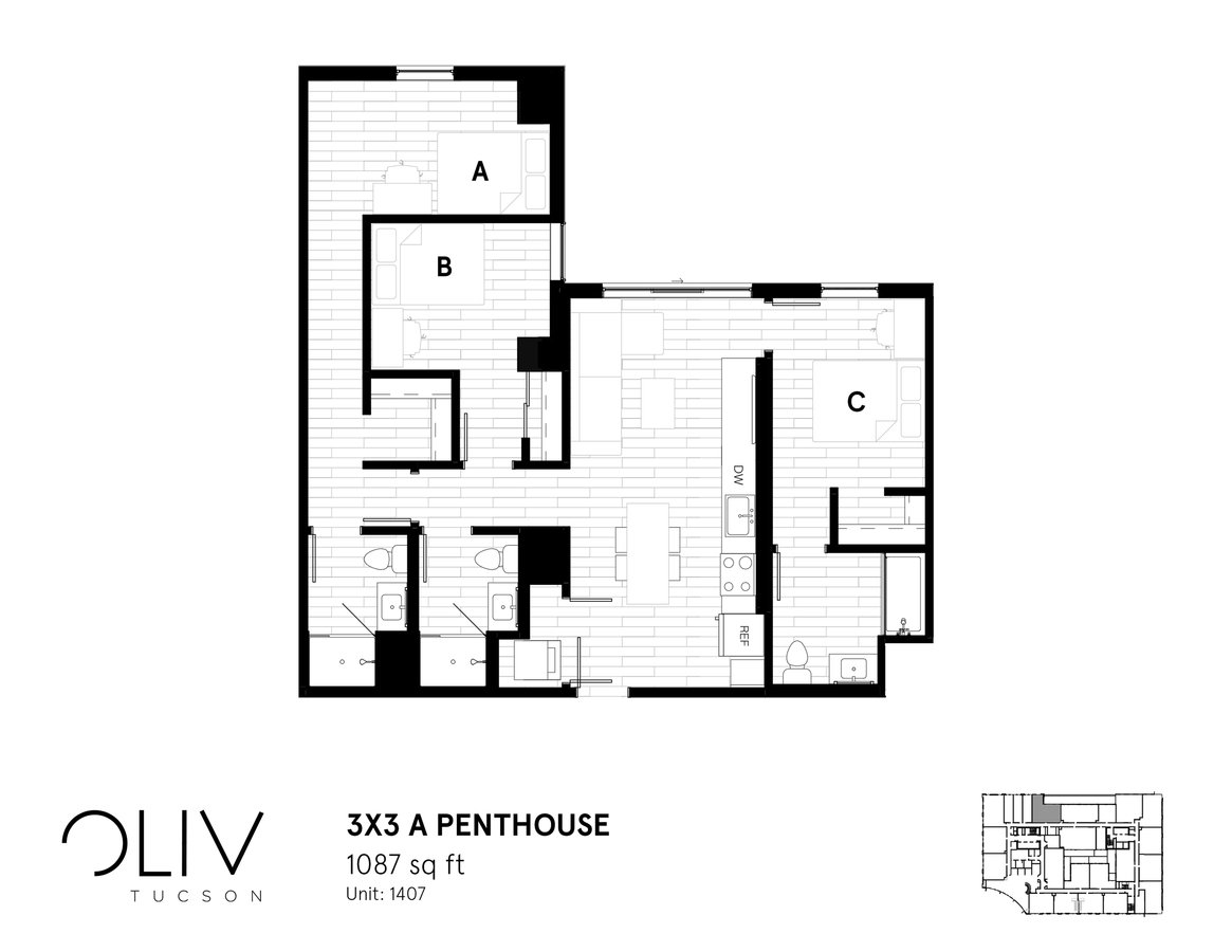 3 Bedrooms 3 Bathrooms Apartment for rent at ōliv Tucson in Tucson, AZ