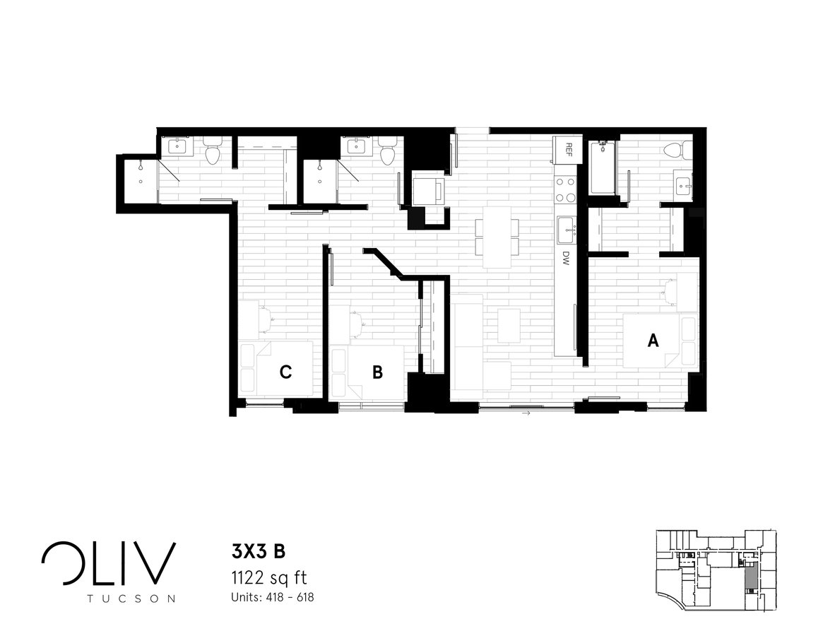 3 Bedrooms 3 Bathrooms Apartment for rent at ōliv Tucson in Tucson, AZ