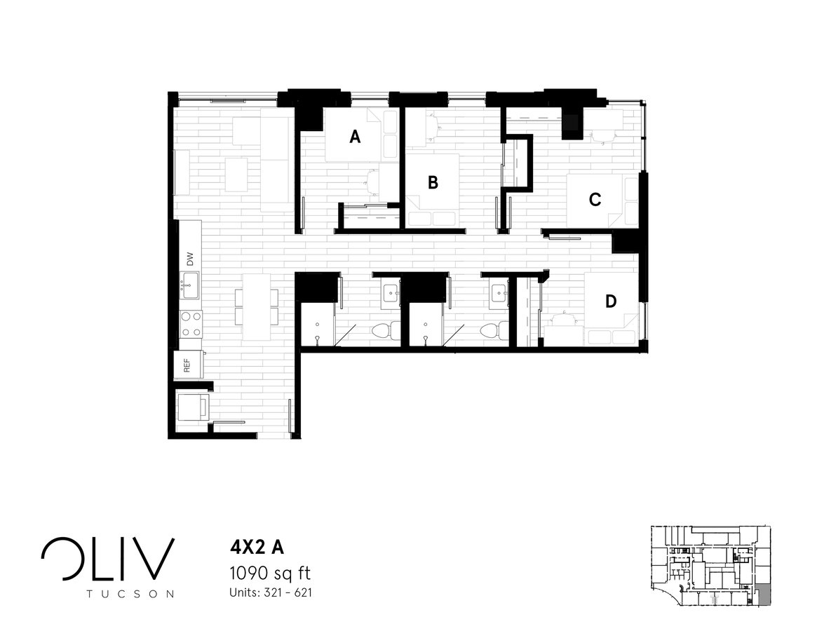 4 Bedrooms 2 Bathrooms Apartment for rent at ōliv Tucson in Tucson, AZ