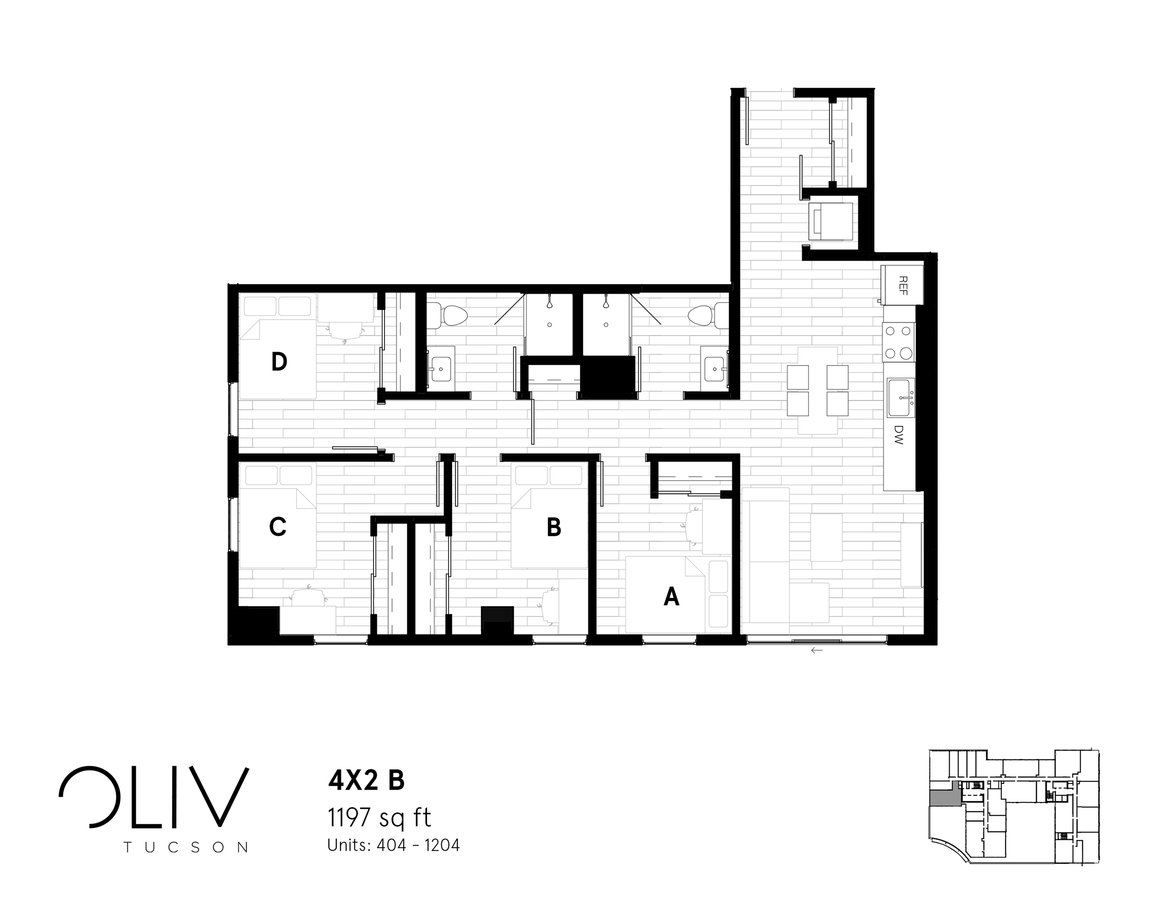 4 Bedrooms 2 Bathrooms Apartment for rent at ōliv Tucson in Tucson, AZ