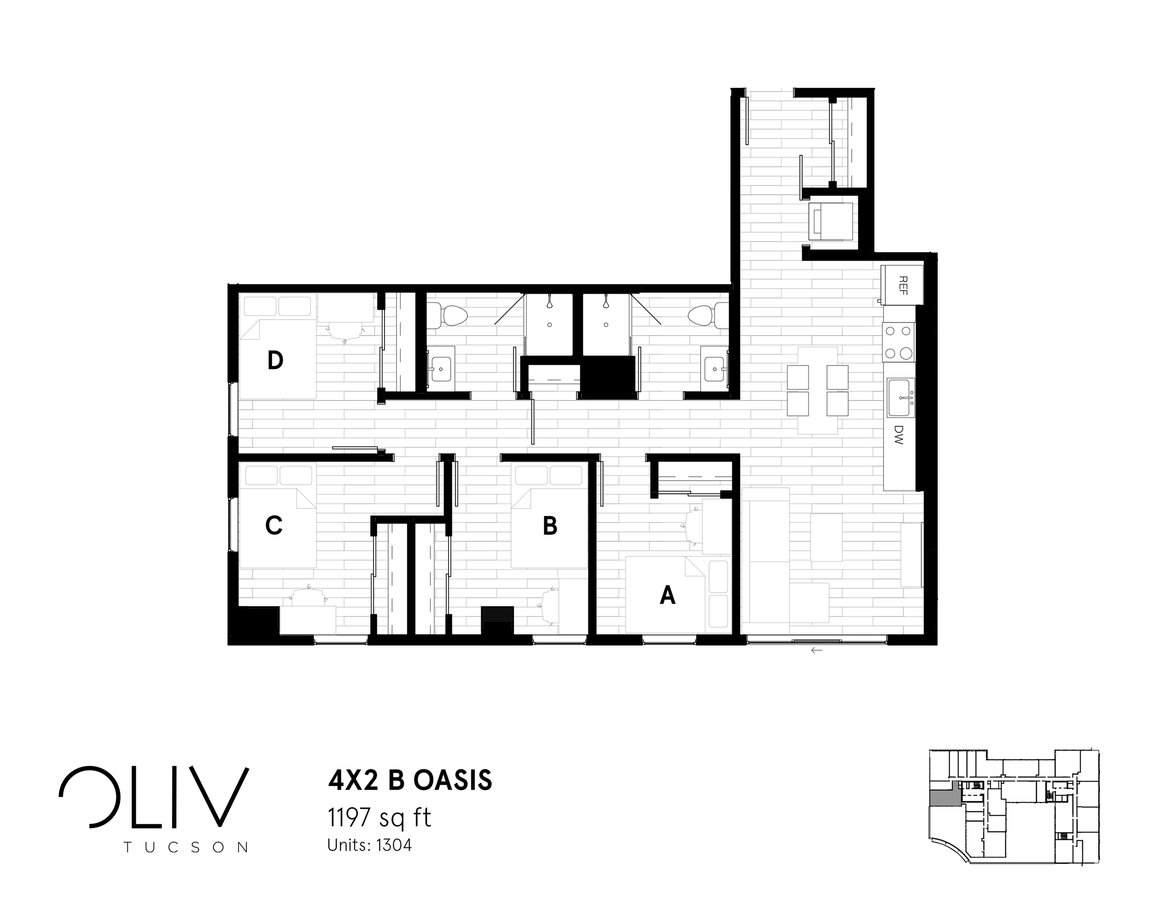 4 Bedrooms 2 Bathrooms Apartment for rent at ōliv Tucson in Tucson, AZ