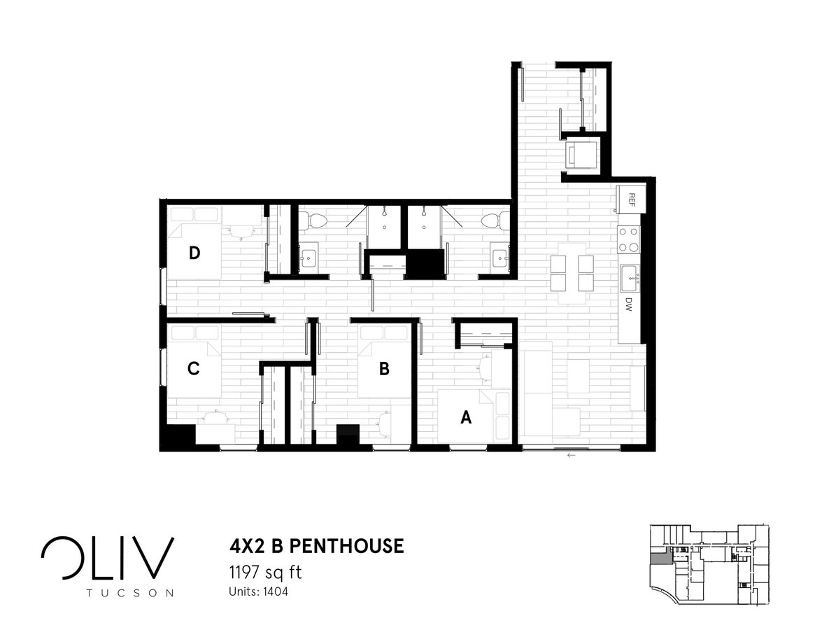 4 Bedrooms 2 Bathrooms Apartment for rent at ōliv Tucson in Tucson, AZ
