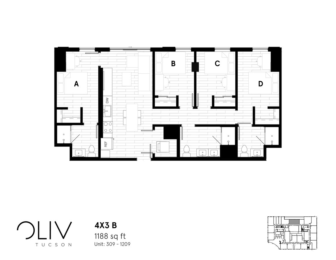 4 Bedrooms 3 Bathrooms Apartment for rent at ōliv Tucson in Tucson, AZ