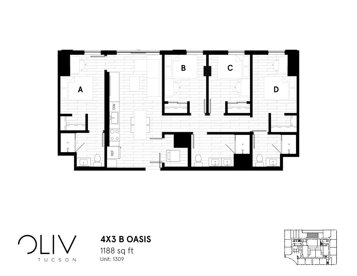 4 Bedrooms 3 Bathrooms Apartment for rent at ōliv Tucson in Tucson, AZ