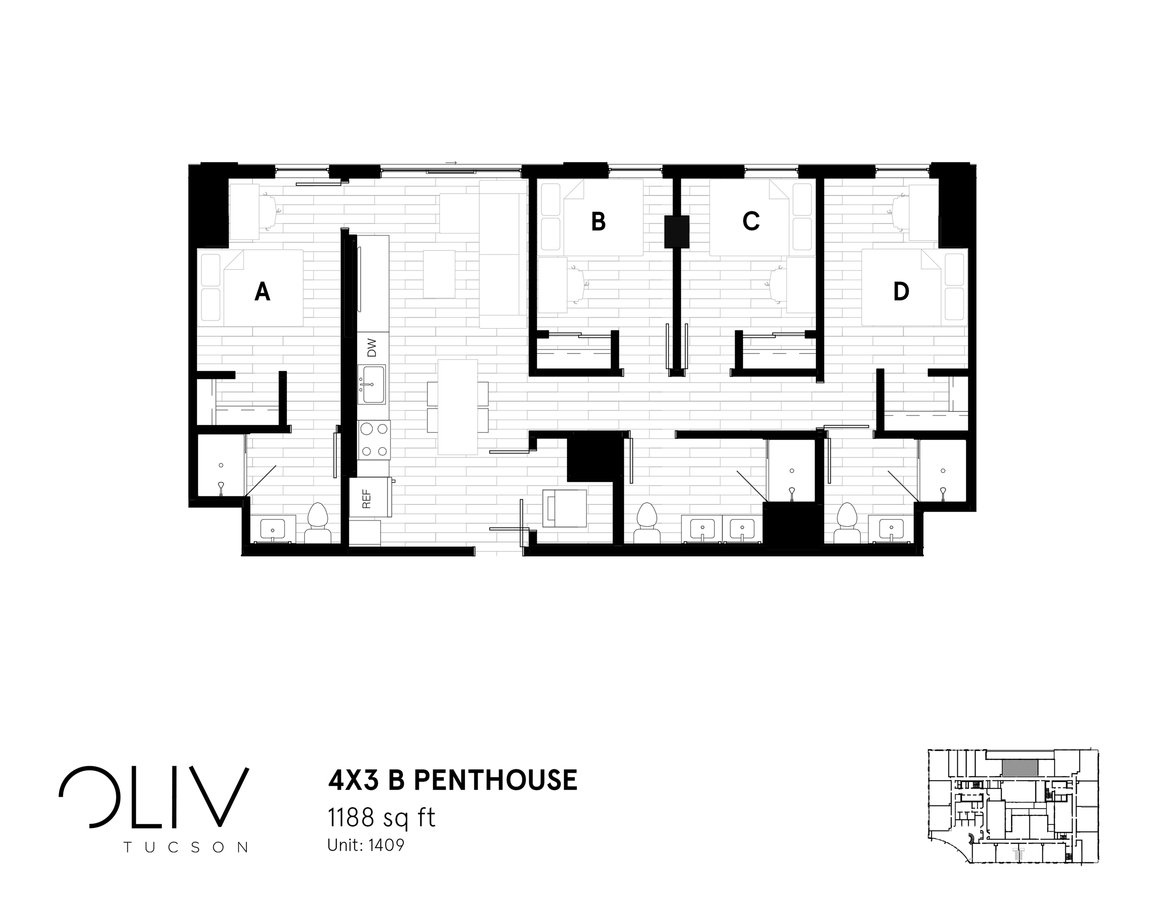 4 Bedrooms 3 Bathrooms Apartment for rent at ōliv Tucson in Tucson, AZ