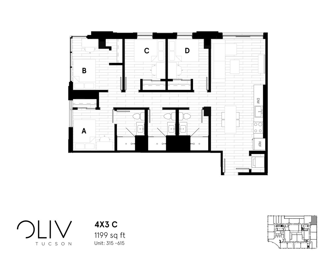 4 Bedrooms 3 Bathrooms Apartment for rent at ōliv Tucson in Tucson, AZ