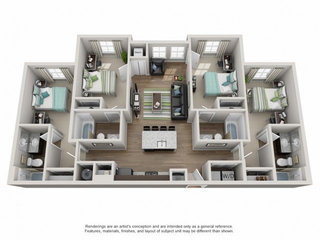 4 Bedrooms 4+ Bathrooms Apartment for rent at Campus Circle in Urbana, IL