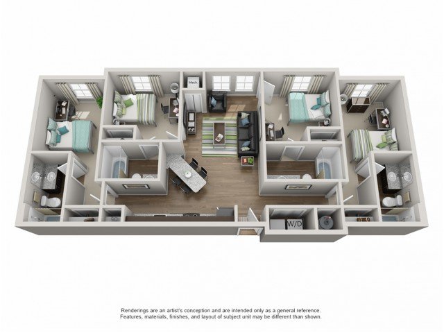 4 Bedrooms 4+ Bathrooms Apartment for rent at Campus Circle in Urbana, IL