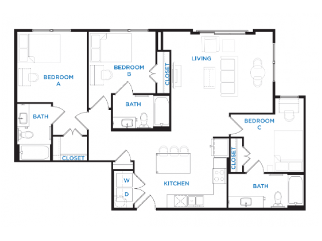 3 Bedrooms 3 Bathrooms Apartment for rent at Berkeley House in College Station, TX
