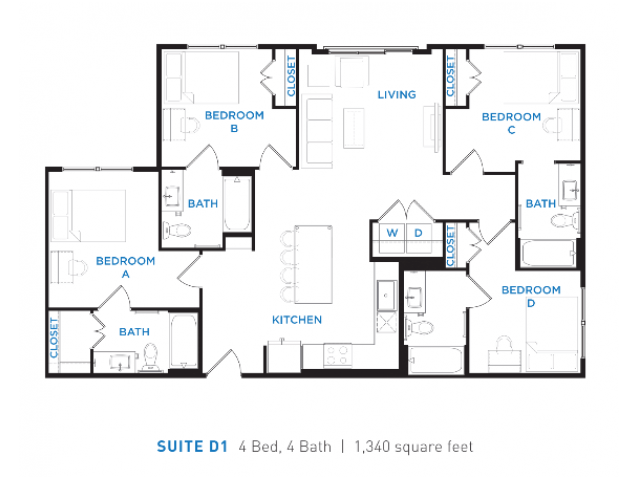 4 Bedrooms 4+ Bathrooms Apartment for rent at Berkeley House in College Station, TX