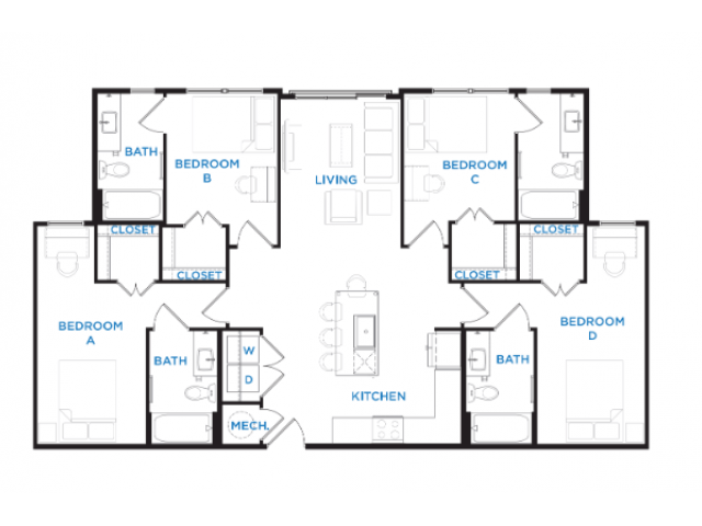 4 Bedrooms 4+ Bathrooms Apartment for rent at Berkeley House in College Station, TX