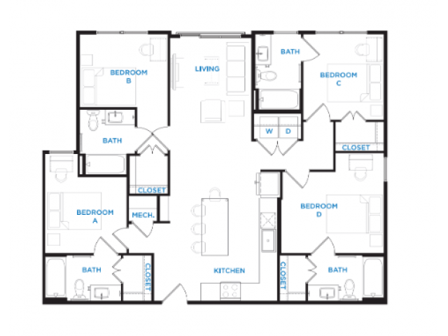 4 Bedrooms 4+ Bathrooms Apartment for rent at Berkeley House in College Station, TX