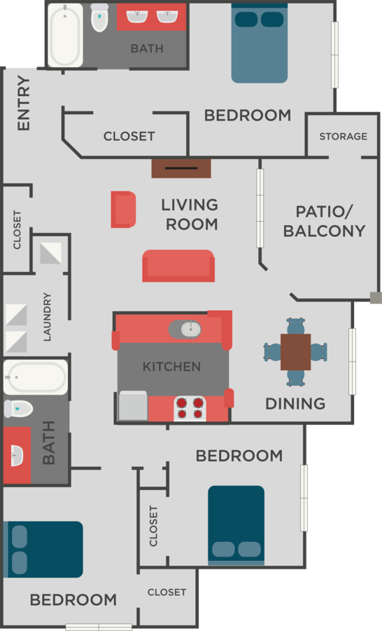 3 Bedrooms 2 Bathrooms Apartment for rent at Autumn Park Apartments in Charlotte, NC