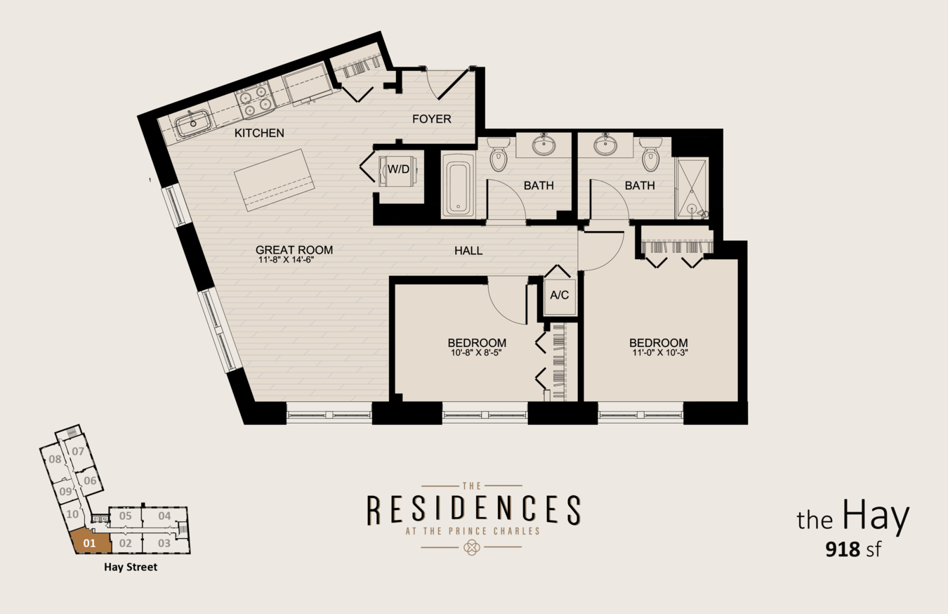 2 Bedrooms 2 Bathrooms Apartment for rent at The Residences at the Prince Charles in Fayetteville, NC