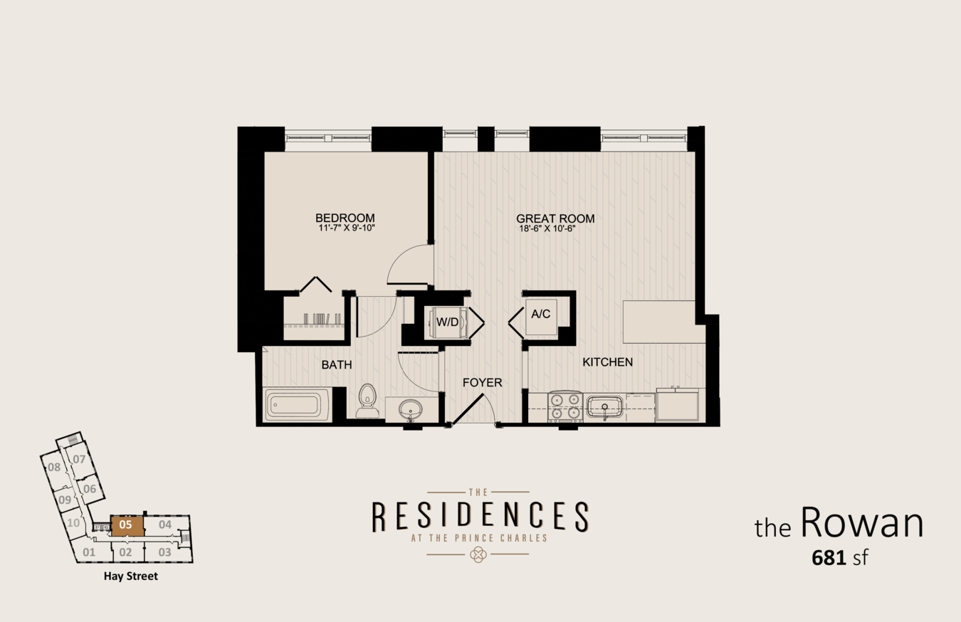1 Bedroom 1 Bathroom Apartment for rent at The Residences at the Prince Charles in Fayetteville, NC