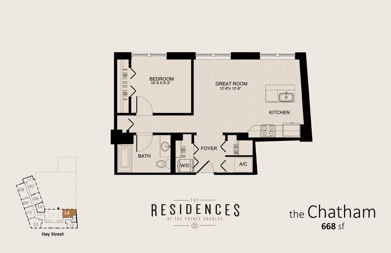 1 Bedroom 1 Bathroom Apartment for rent at The Residences at the Prince Charles in Fayetteville, NC