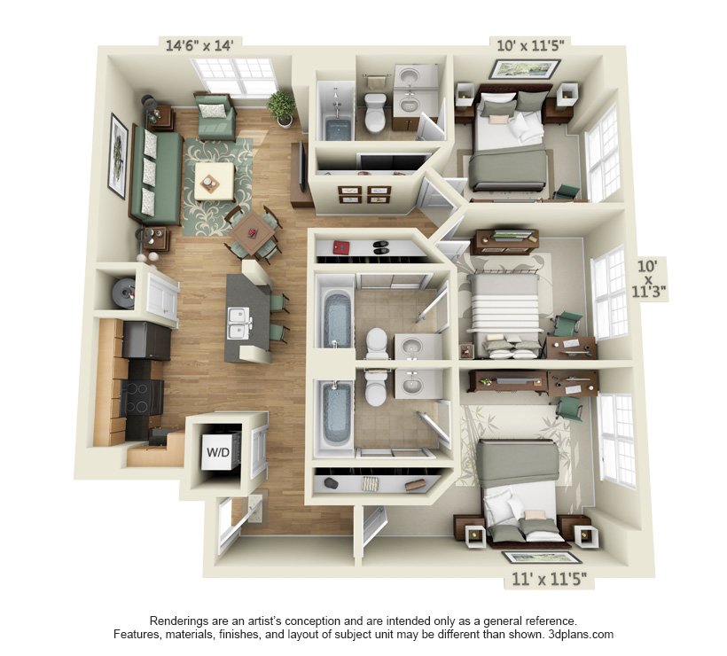3 Bedrooms 3 Bathrooms Apartment for rent at The Quarters Nueces House in Austin, TX