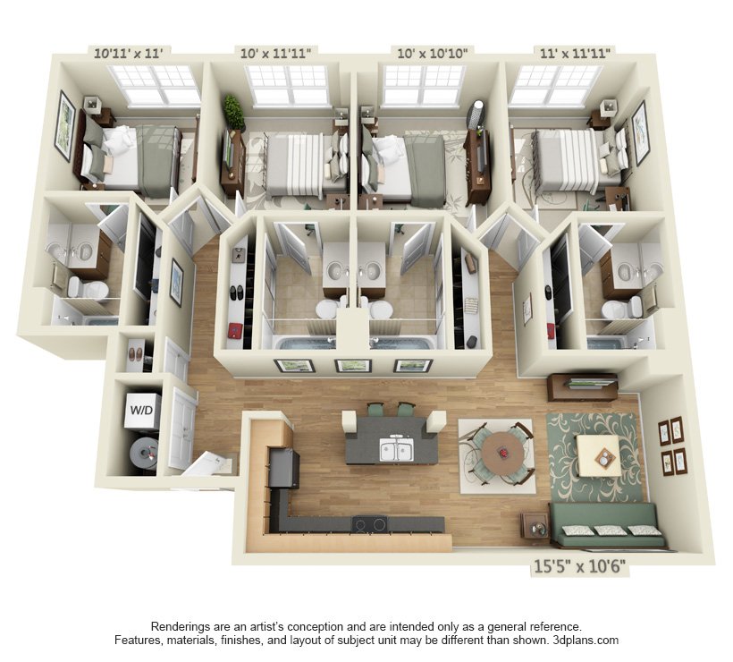 4 Bedrooms 4+ Bathrooms Apartment for rent at The Quarters Nueces House in Austin, TX