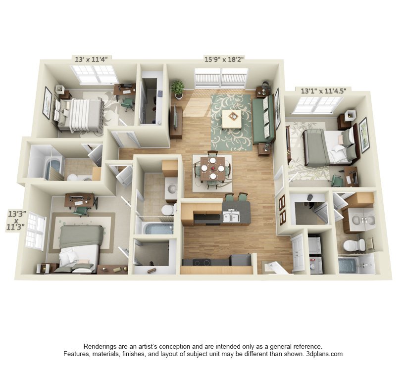 3 Bedrooms 3 Bathrooms Apartment for rent at The Quarters Sterling House in Austin, TX
