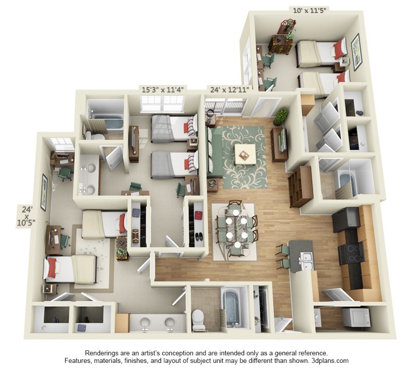3 Bedrooms 3 Bathrooms Apartment for rent at The Quarters Sterling House in Austin, TX