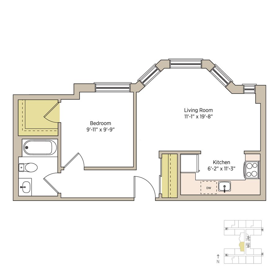 1 Bedroom 1 Bathroom Apartment for rent at The Del Prado in Chicago, IL