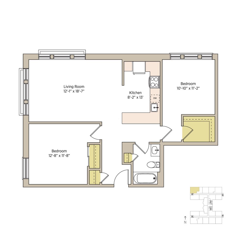2 Bedrooms 1 Bathroom Apartment for rent at The Del Prado in Chicago, IL
