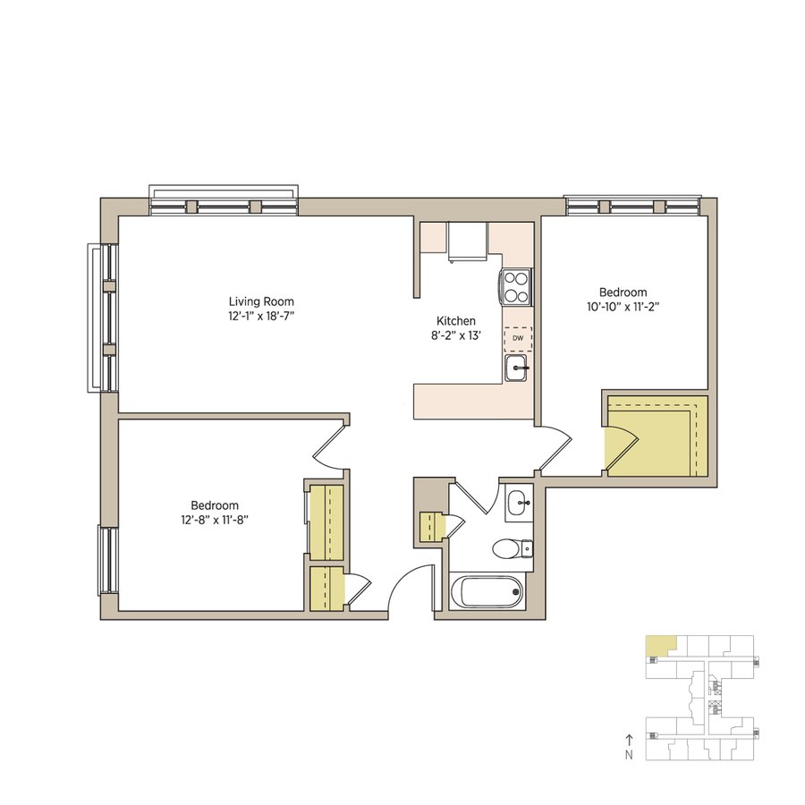 2 Bedrooms 1 Bathroom Apartment for rent at The Del Prado in Chicago, IL