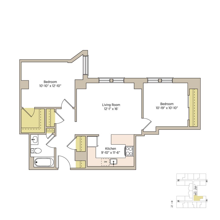 2 Bedrooms 1 Bathroom Apartment for rent at The Del Prado in Chicago, IL