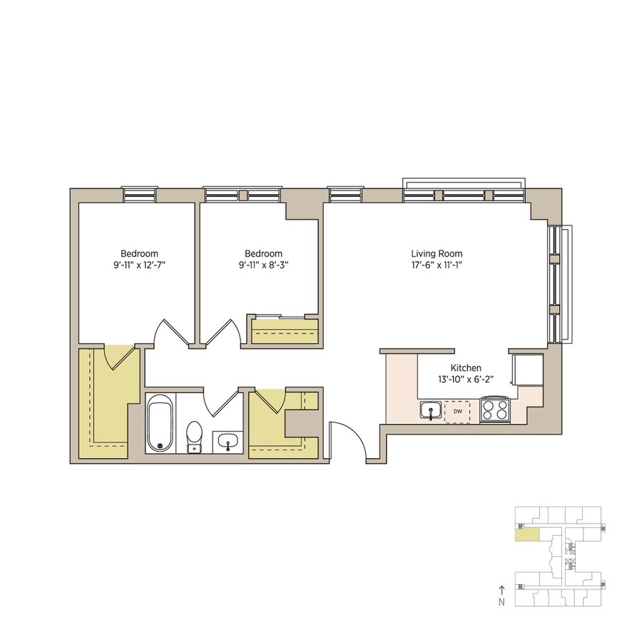 2 Bedrooms 1 Bathroom Apartment for rent at The Del Prado in Chicago, IL