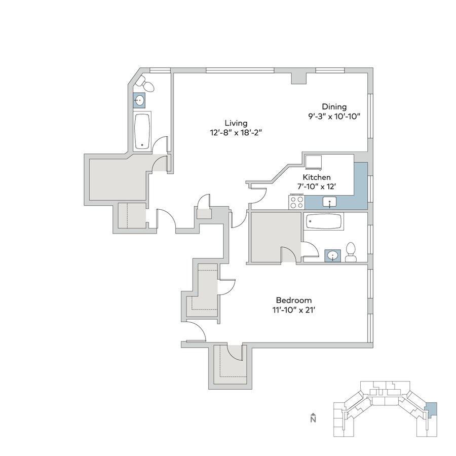 1 Bedroom 2 Bathrooms Apartment for rent at Windermere House in Chicago, IL