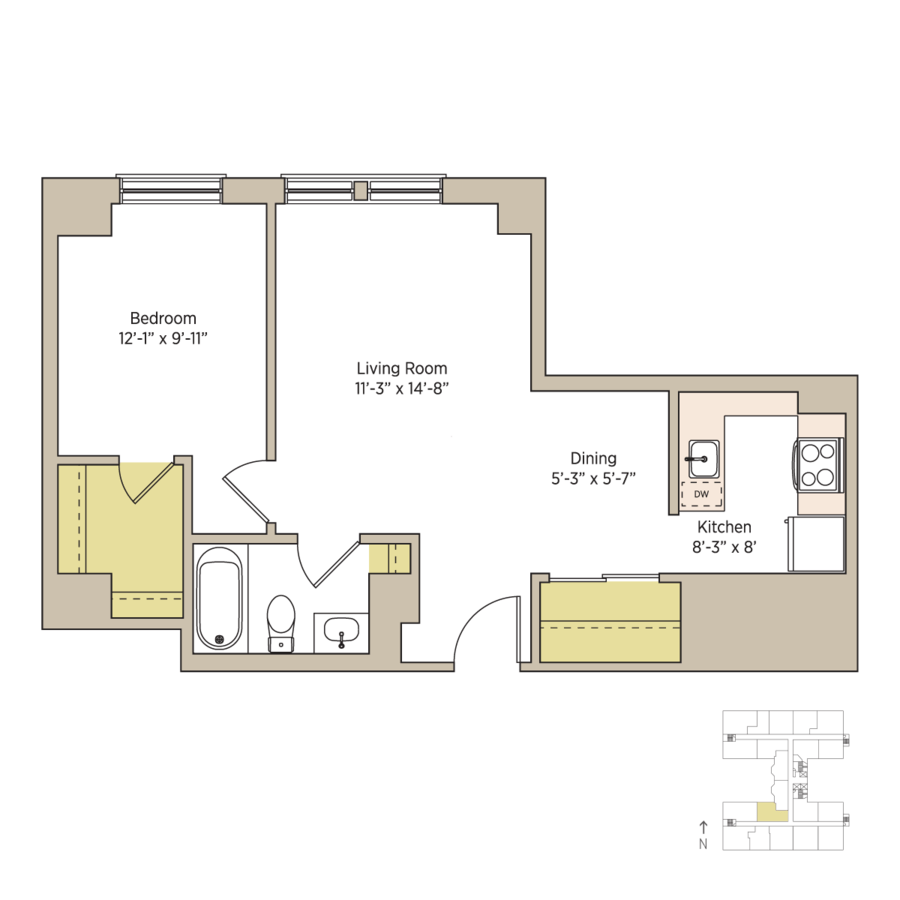 1 Bedroom 1 Bathroom Apartment for rent at The Del Prado in Chicago, IL