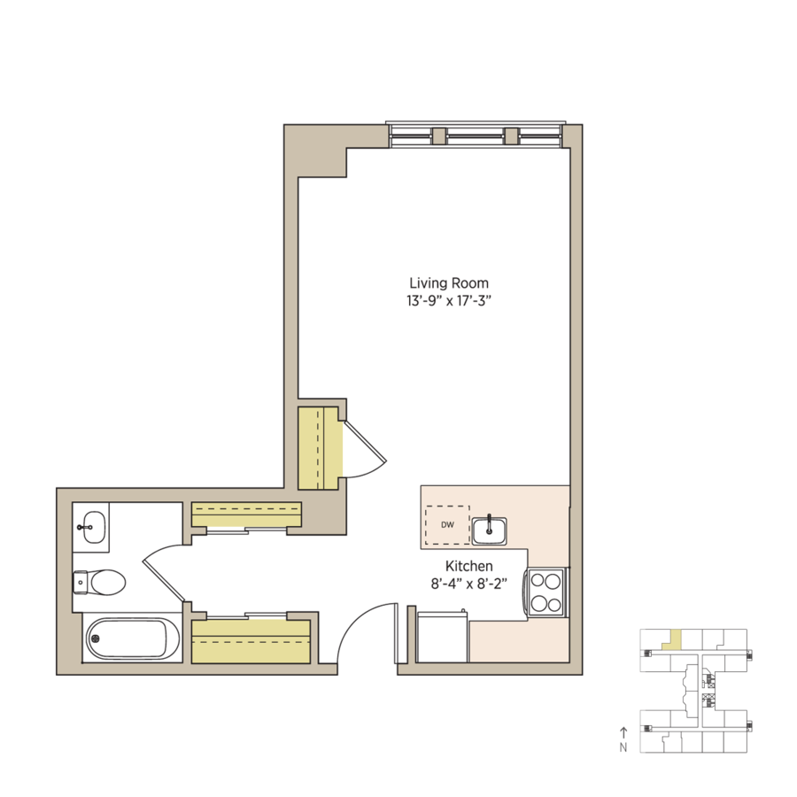 Studio 1 Bathroom Apartment for rent at The Del Prado in Chicago, IL