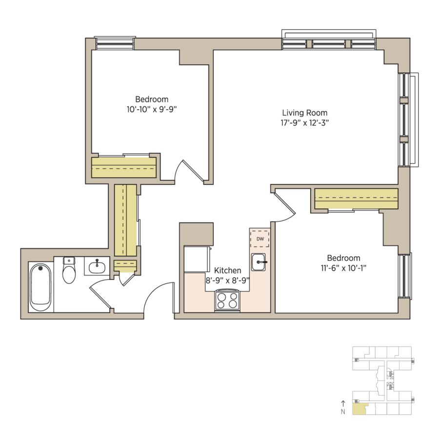 2 Bedrooms 1 Bathroom Apartment for rent at The Del Prado in Chicago, IL