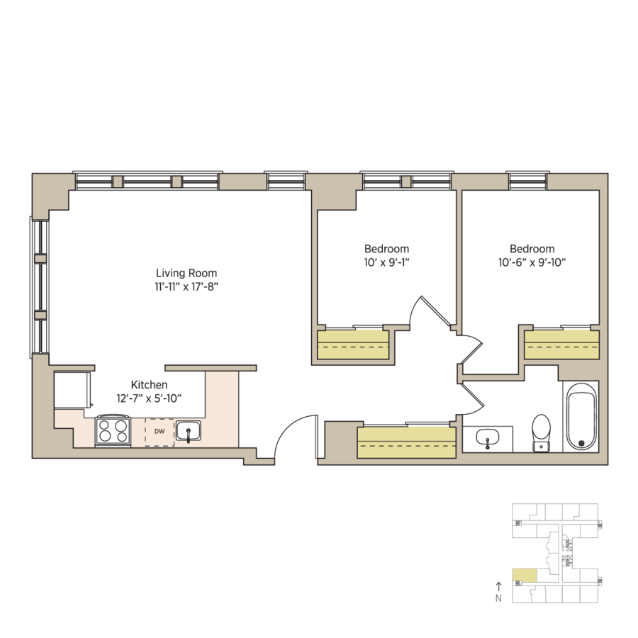 2 Bedrooms 1 Bathroom Apartment for rent at The Del Prado in Chicago, IL