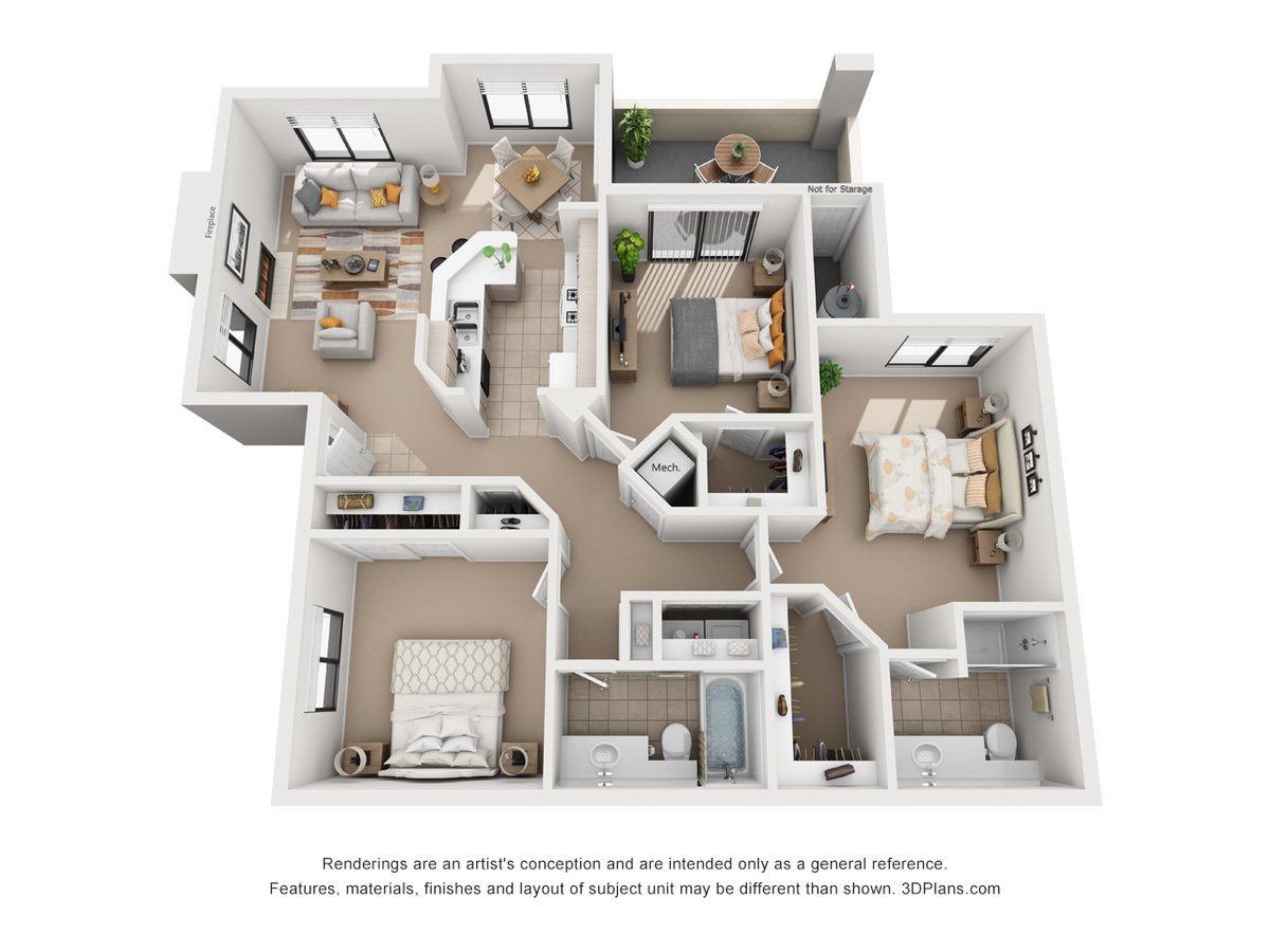 3 Bedrooms 2 Bathrooms Apartment for rent at San Montego Luxury Apartments in Mesa, AZ