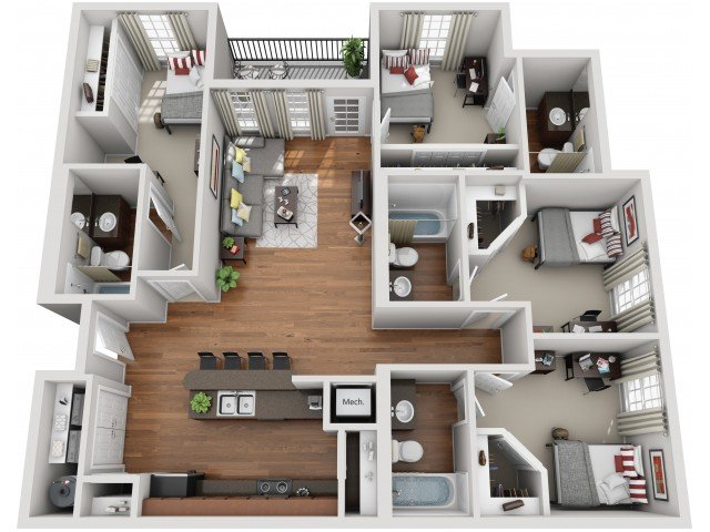 4 Bedrooms 4+ Bathrooms Apartment for rent at Hill Place in Fayetteville, AR