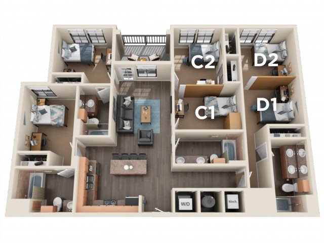 4 Bedrooms 4+ Bathrooms Apartment for rent at Fifty Twenty-Five in San Diego, CA