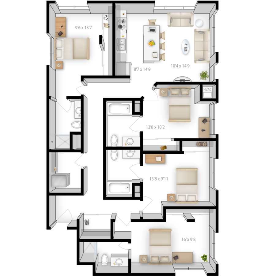 4 Bedrooms 4+ Bathrooms Apartment for rent at The Knoll in Minneapolis, MN