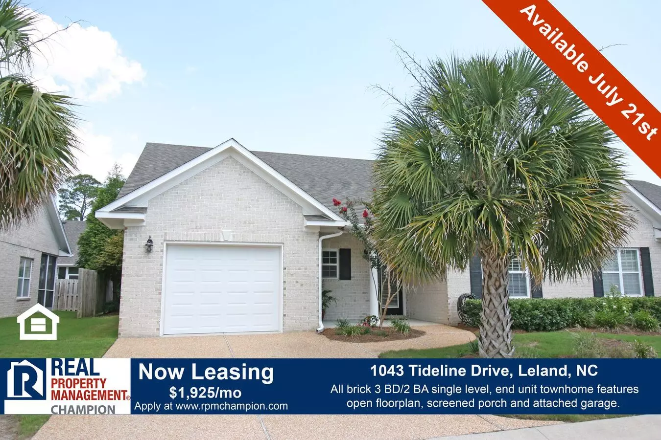 End Unit Townhome On One Level House for rent in Leland, NC