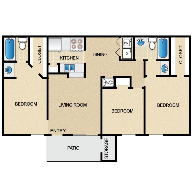 3 Bedrooms 2 Bathrooms Apartment for rent at Timber Ridge in Houston, TX
