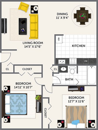 2 Bedrooms 1 Bathroom Apartment for rent at Oak Park Apartments in Indianapolis, IN